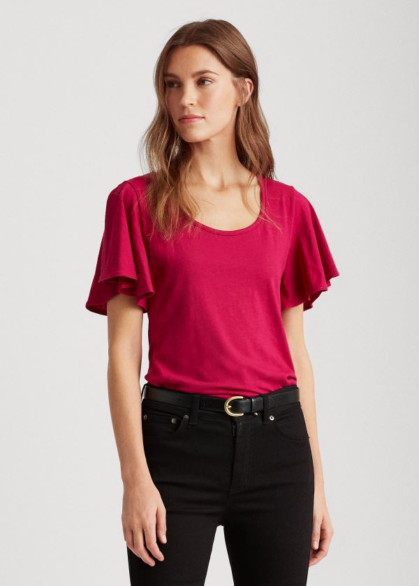 Playeras Ralph Lauren Mujer Fucsia Claro - Cotton Scoopneck - JARGK2875